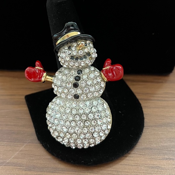 Snowman Pin/Large/Jeweled/Holiday/Christmas - Picture 5 of 5